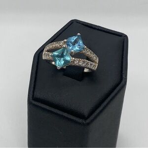 Vtg 925 Sterling Silver Light Blue Princess Cut CZ Ring | Sz 8